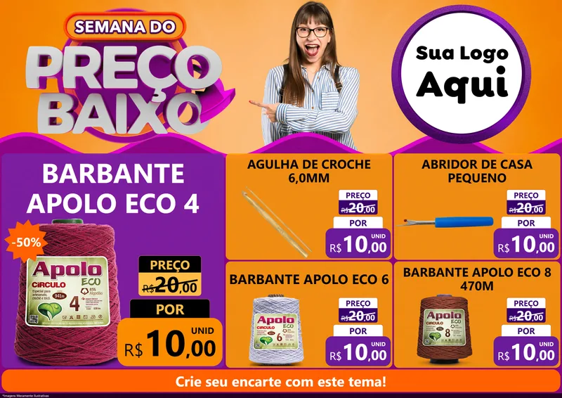 Modelo de Encarte para Encarte A4 Horizontal com o tema Semana do Preço Baixo para Armarinho e Aviamentos