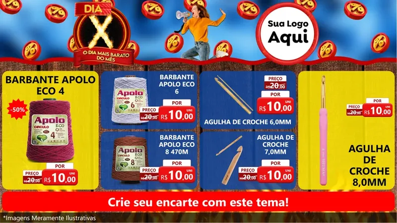 Modelo de TV para TV Horizontal com o tema Dia X - O Dia Mais Barato Do Mês para Armarinho e Aviamentos