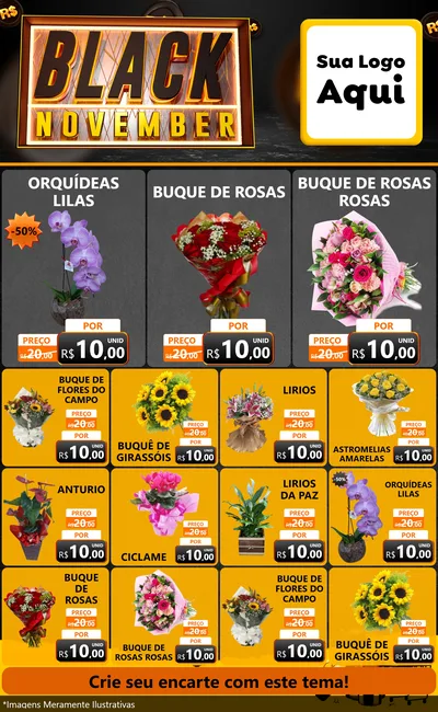Modelo de Encarte para Encarte Grande com o tema Black November para Floricultura e jardim