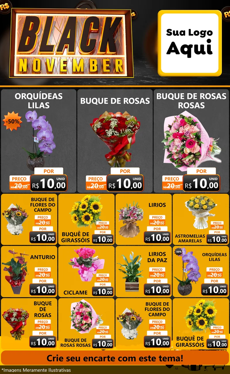 Modelo de Encarte para Encarte Grande com o tema Black November para Floricultura e jardim