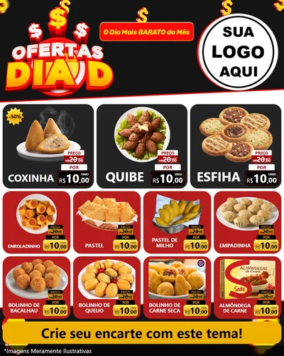 Modelo de Rede Social para Feed Instagram com o tema Ofertas Dia D para Salgadaria