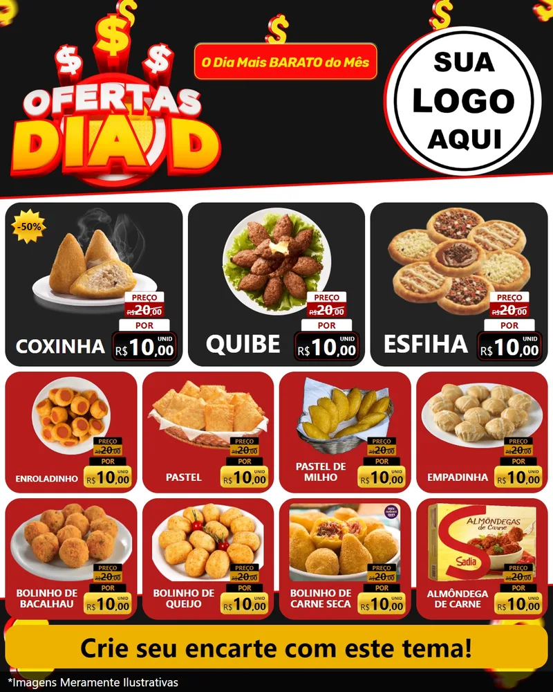 Modelo de Rede Social para Feed Instagram com o tema Ofertas Dia D para Salgadaria