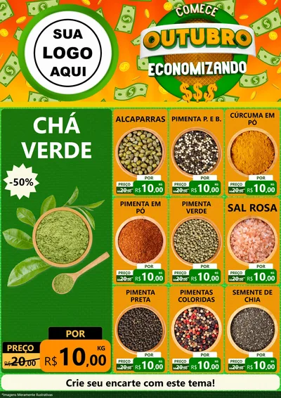 Modelo de Encarte para Encarte A4 Vertical com o tema Comece Outubro Economizando para Produtos Naturais