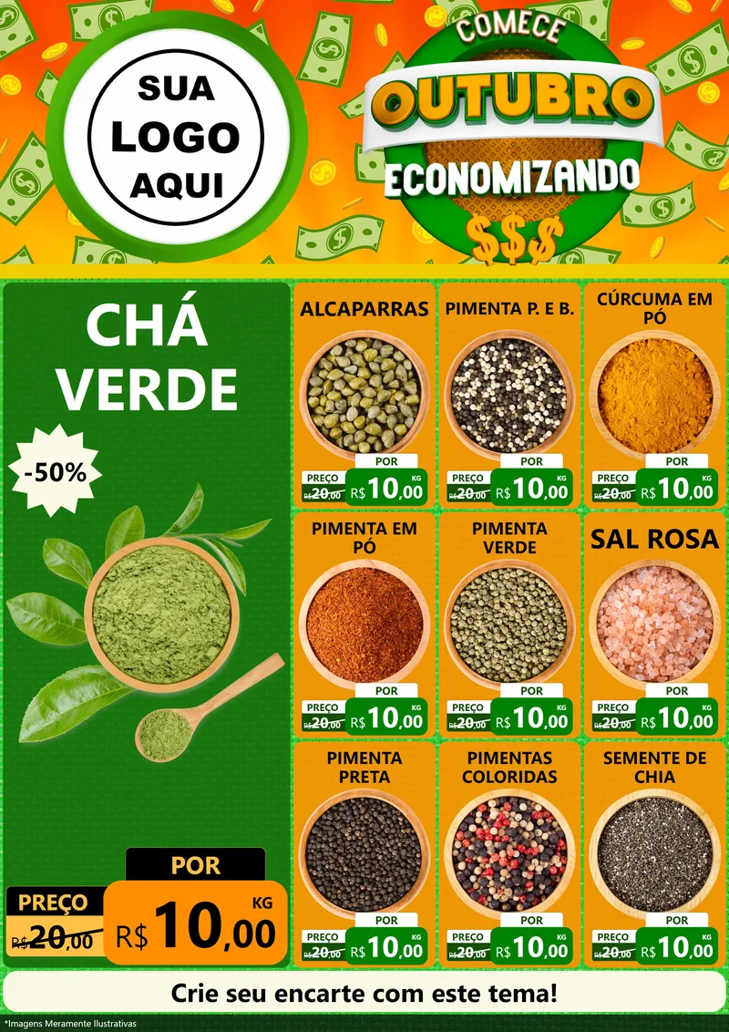 Modelo de Encarte para Encarte A4 Vertical com o tema Comece Outubro Economizando para Produtos Naturais