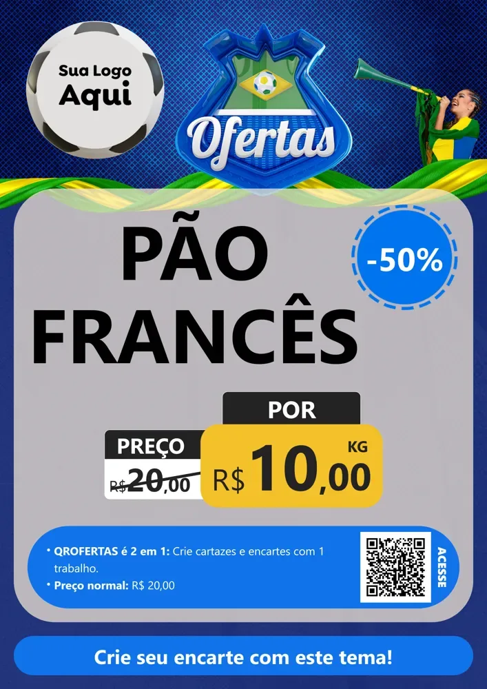 Modelo de Cartaz para Cartaz A4 Vertical com o tema Ofertas (Futebol) para Padaria