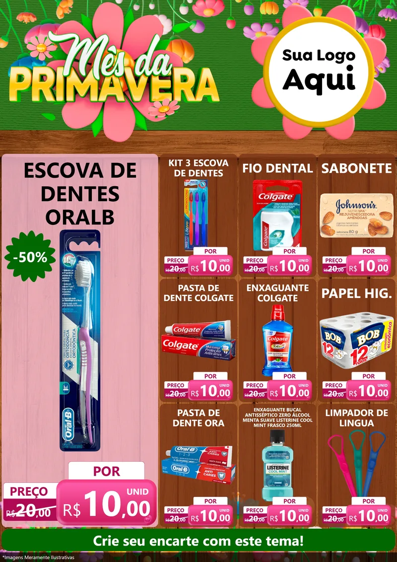 Modelo de Encarte para Encarte A4 Vertical com o tema Mês da Primavera para Higiene Pessoal