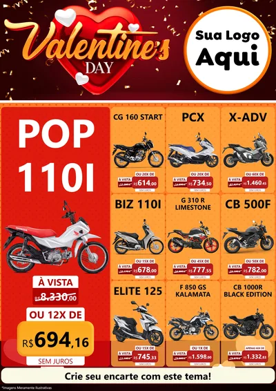 Modelo de Encarte para Encarte A4 Vertical com o tema Valentine's Day para Concessionaria de Motos