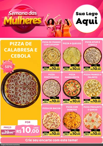 Modelo de Encarte para Encarte A4 Vertical com o tema Semana das Mulheres para Pizzaria