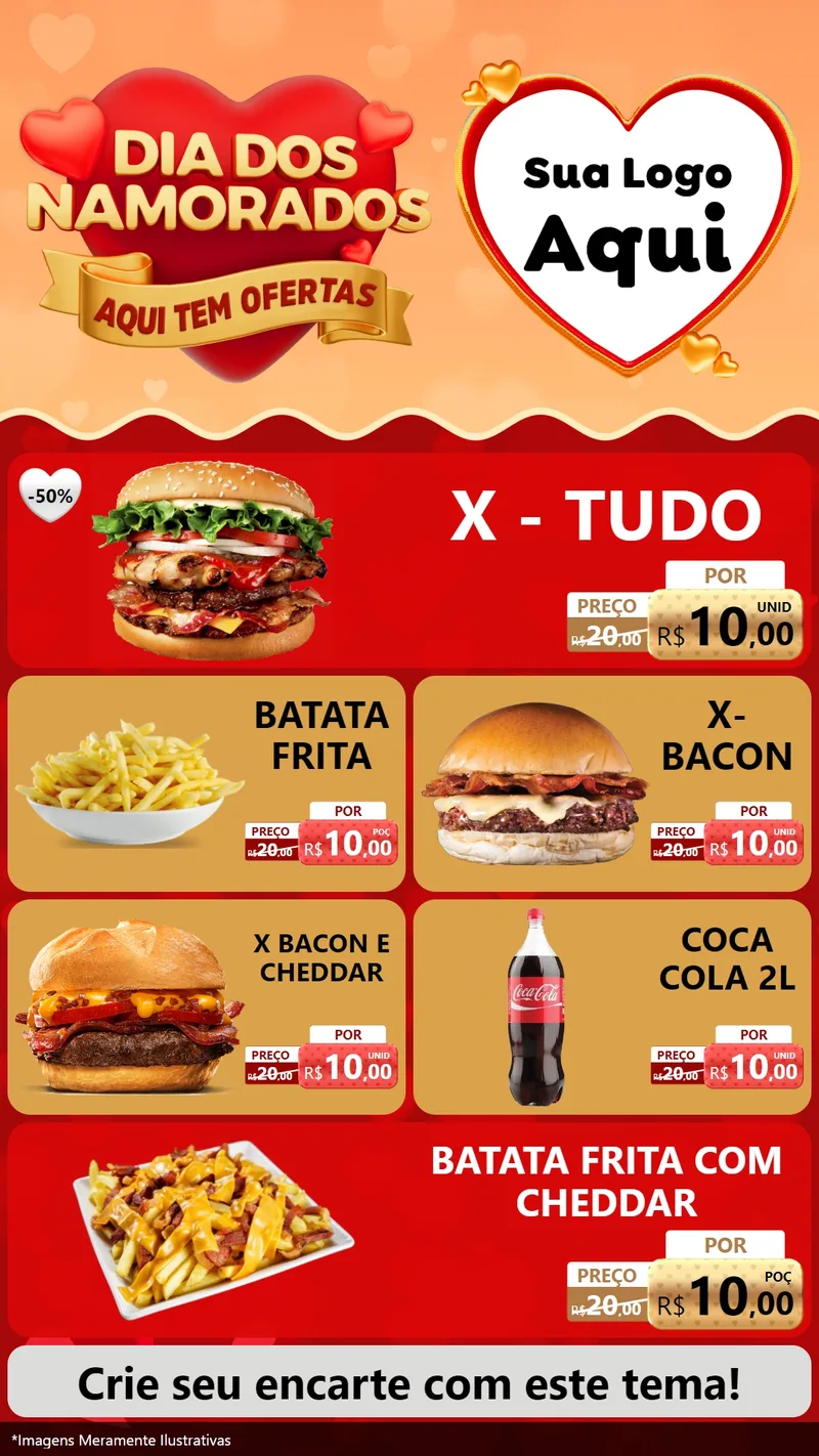 Modelo de TV para TV Vertical com o tema Dia dos Namorados - Aqui Tem Ofertas para Hamburgueria