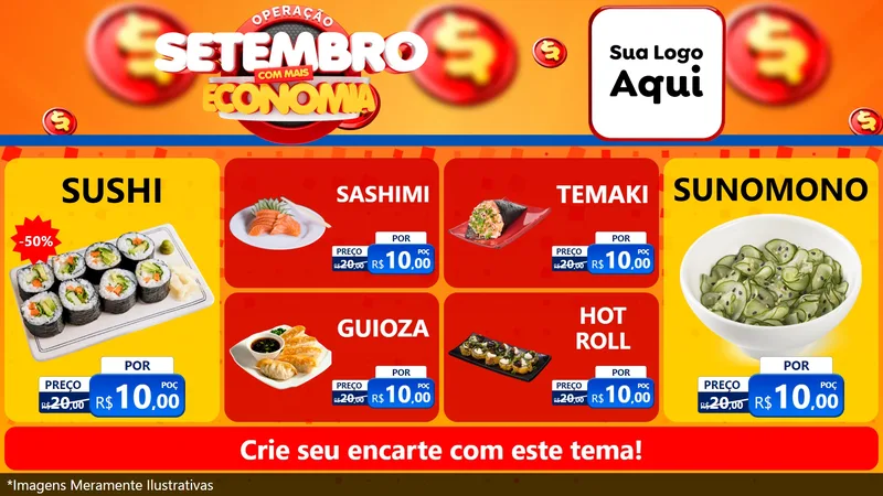 Modelo de TV para TV Horizontal com o tema Operação Setembro Com Muita Economia para Comida japonesa