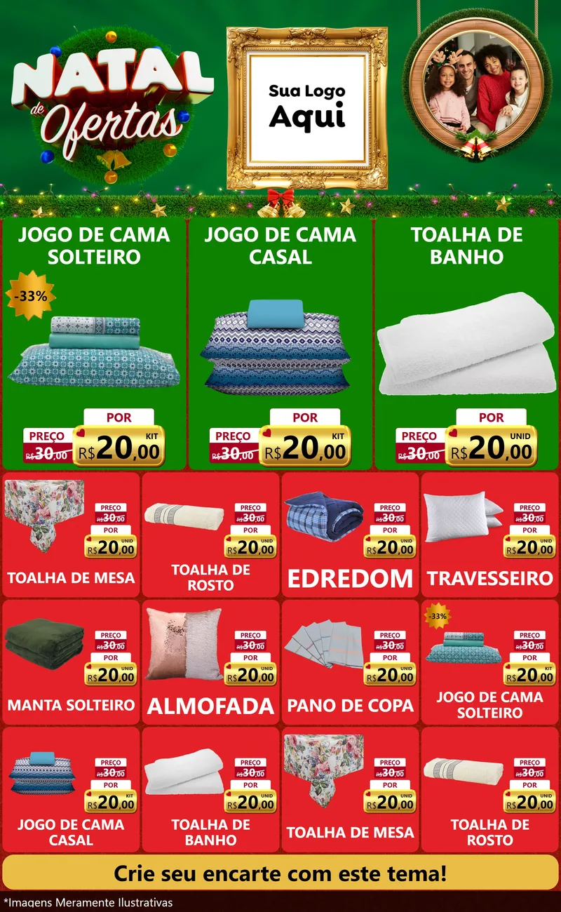Modelo de Encarte para Encarte Grande com o tema Natal de Ofertas para Cama, Mesa e Banho