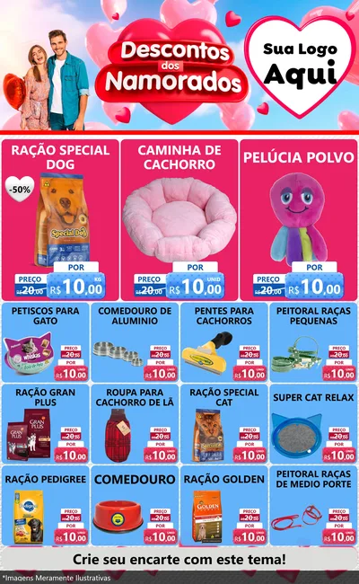Modelo de Encarte para Encarte Grande com o tema Descontos dos Namorados para Pet Shop