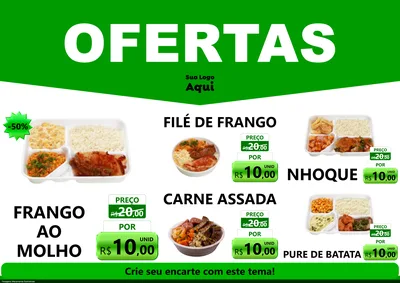 Modelo de Encarte para Encarte A4 Horizontal com o tema Ofertas Verde Cartaz para Restaurante