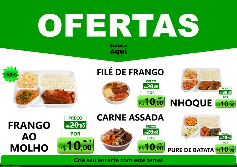 Modelo de Encarte para Encarte A4 Horizontal com o tema Ofertas Verde Cartaz para Restaurante