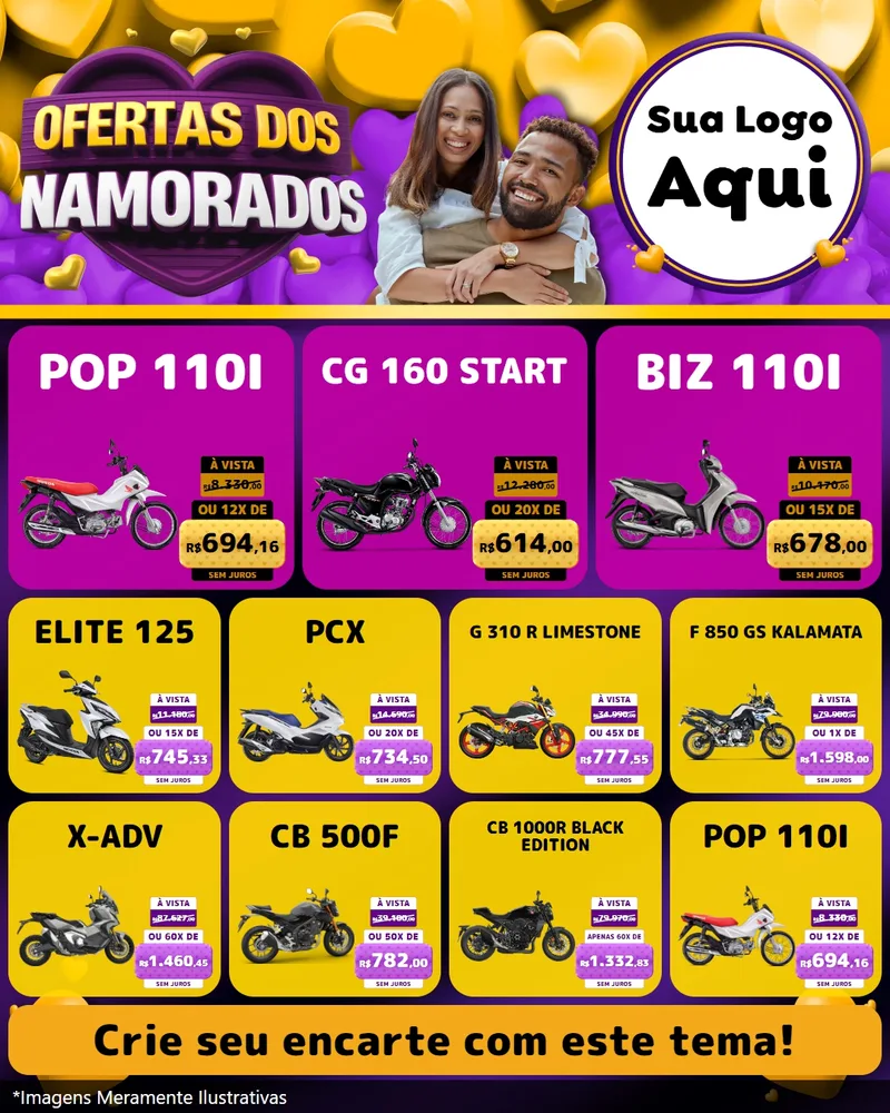 Modelo de Rede Social para Feed Instagram com o tema Oferta Dos Namorados para Concessionaria de Motos