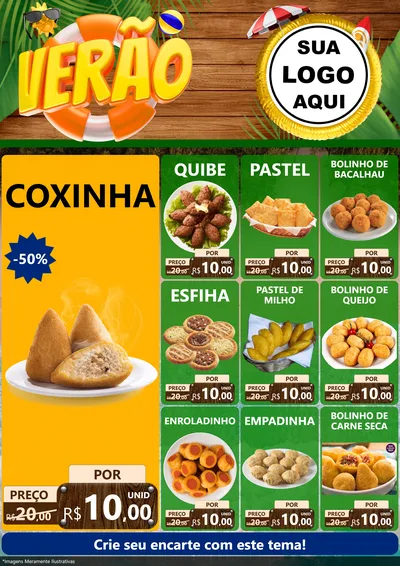 Modelo de Encarte para Encarte A4 Vertical com o tema Verão para Salgadaria