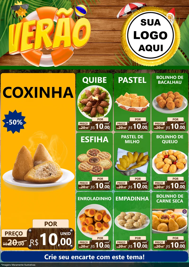 Modelo de Encarte para Encarte A4 Vertical com o tema Verão para Salgadaria
