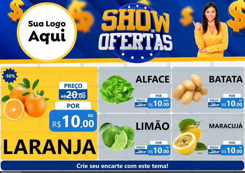 Modelo de Encarte para Encarte A4 Horizontal com o tema Show de Ofertas para Hortifrúti