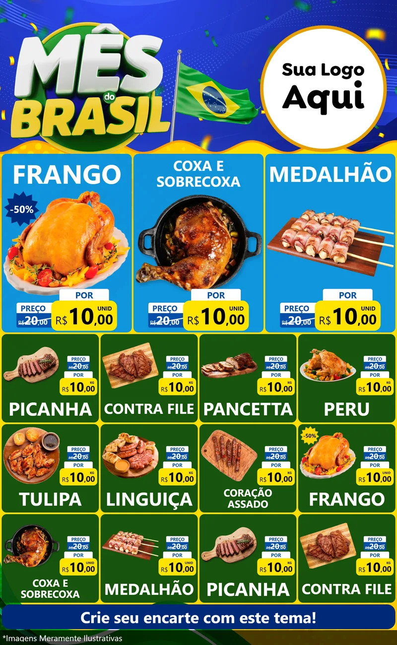 Modelo de Encarte para Encarte Grande com o tema Mês do Brasil para Assados