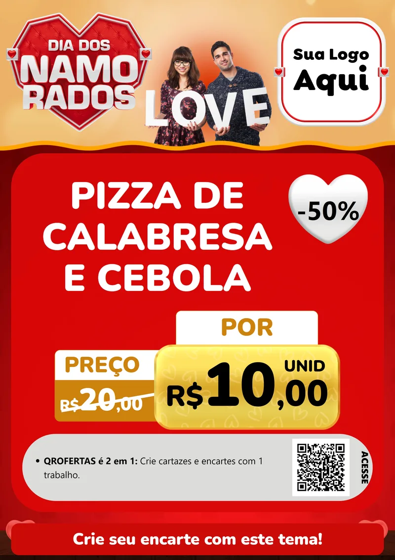 Modelo de Cartaz para Cartaz A4 Vertical com o tema Dia dos Namorados para Pizzaria