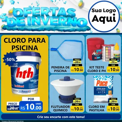 Modelo de Rede Social para Feed Facebook com o tema Ofertas de Inverno para Produtos para Piscina