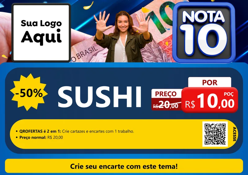 Modelo de Cartaz para Cartaz A4 Horizontal com o tema Nota 10 para Comida japonesa