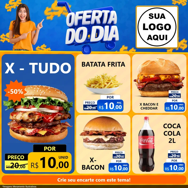 Modelo de Rede Social para Feed Facebook com o tema Oferta do Dia para Hamburgueria