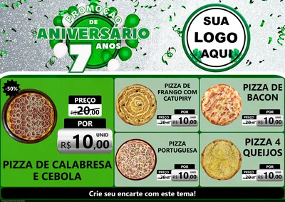Modelo de Encarte para Encarte A4 Horizontal com o tema Promoção de Aniversário - 7 Anos para Pizzaria