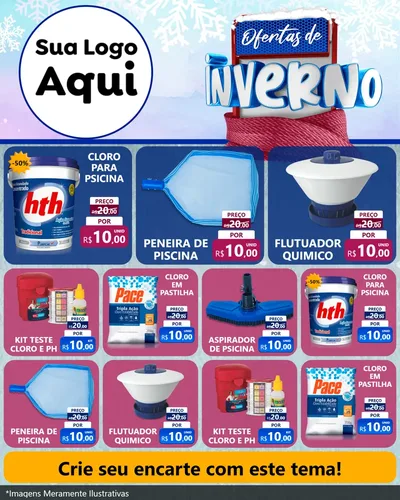 Modelo de Rede Social para Feed Instagram com o tema Ofertas de Inverno para Produtos para Piscina