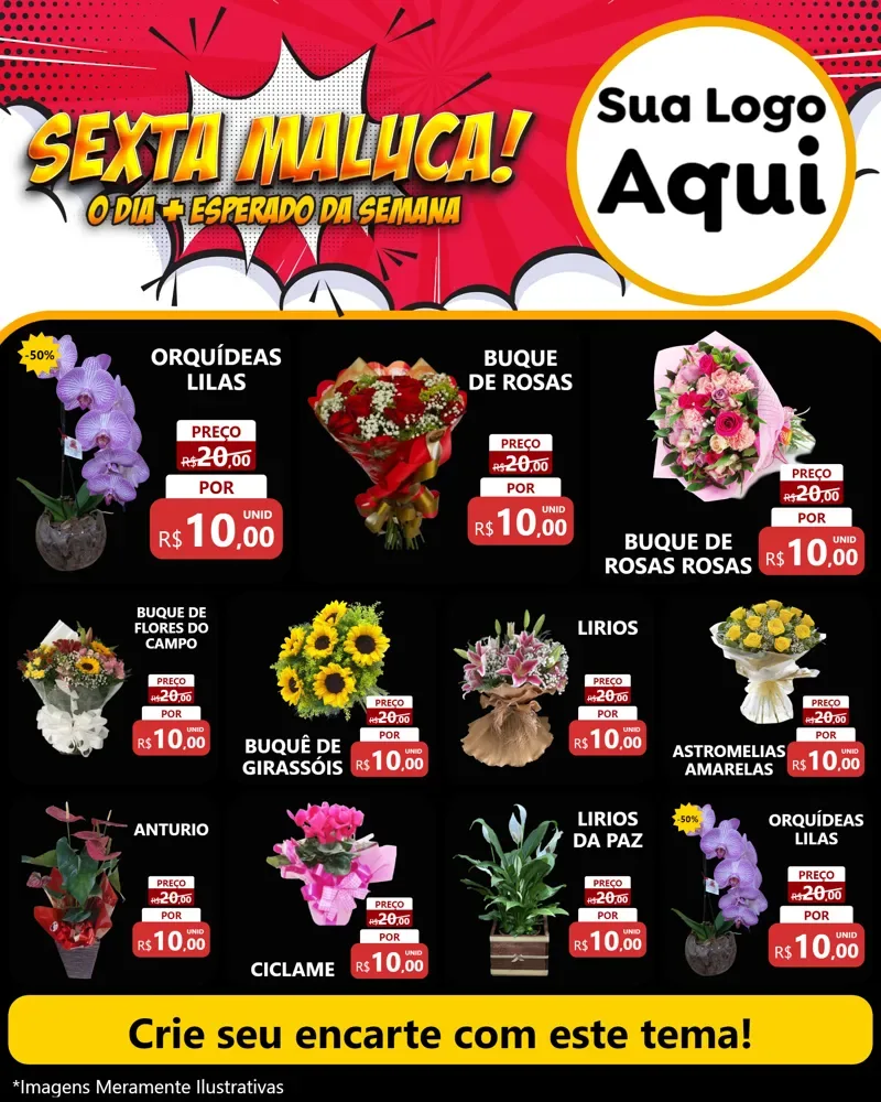 Modelo de Rede Social para Feed Instagram com o tema Sexta Maluca! para Floricultura e jardim