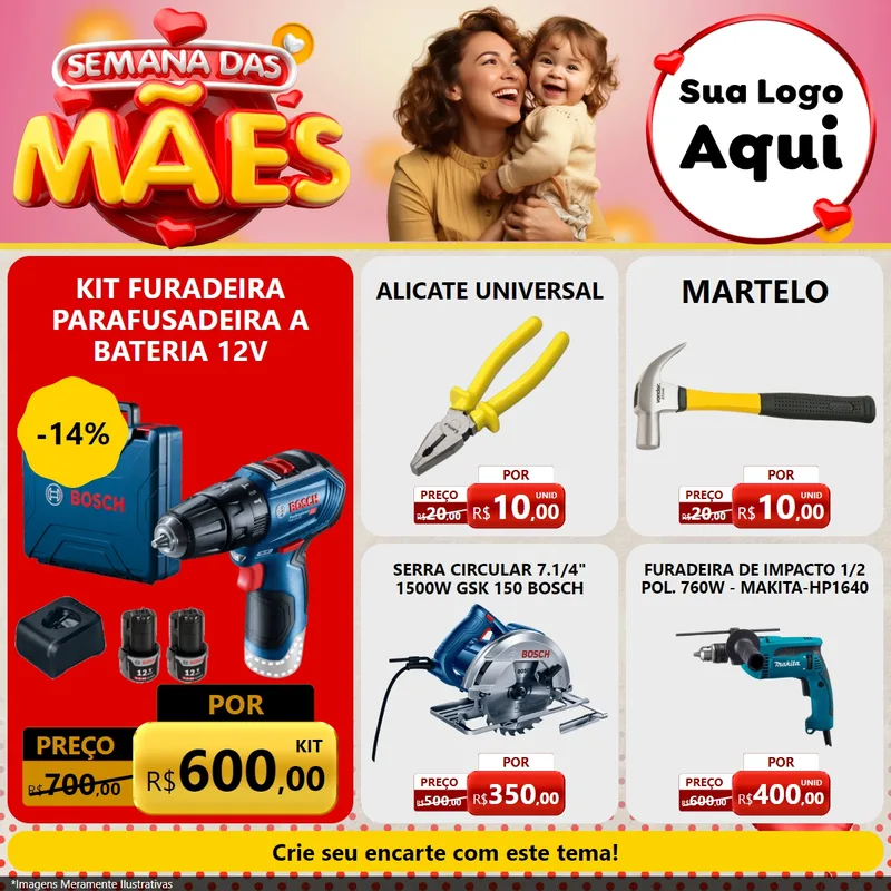 Modelo de Rede Social para Feed Facebook com o tema Semana das Mães para Maquinas e Ferramentas