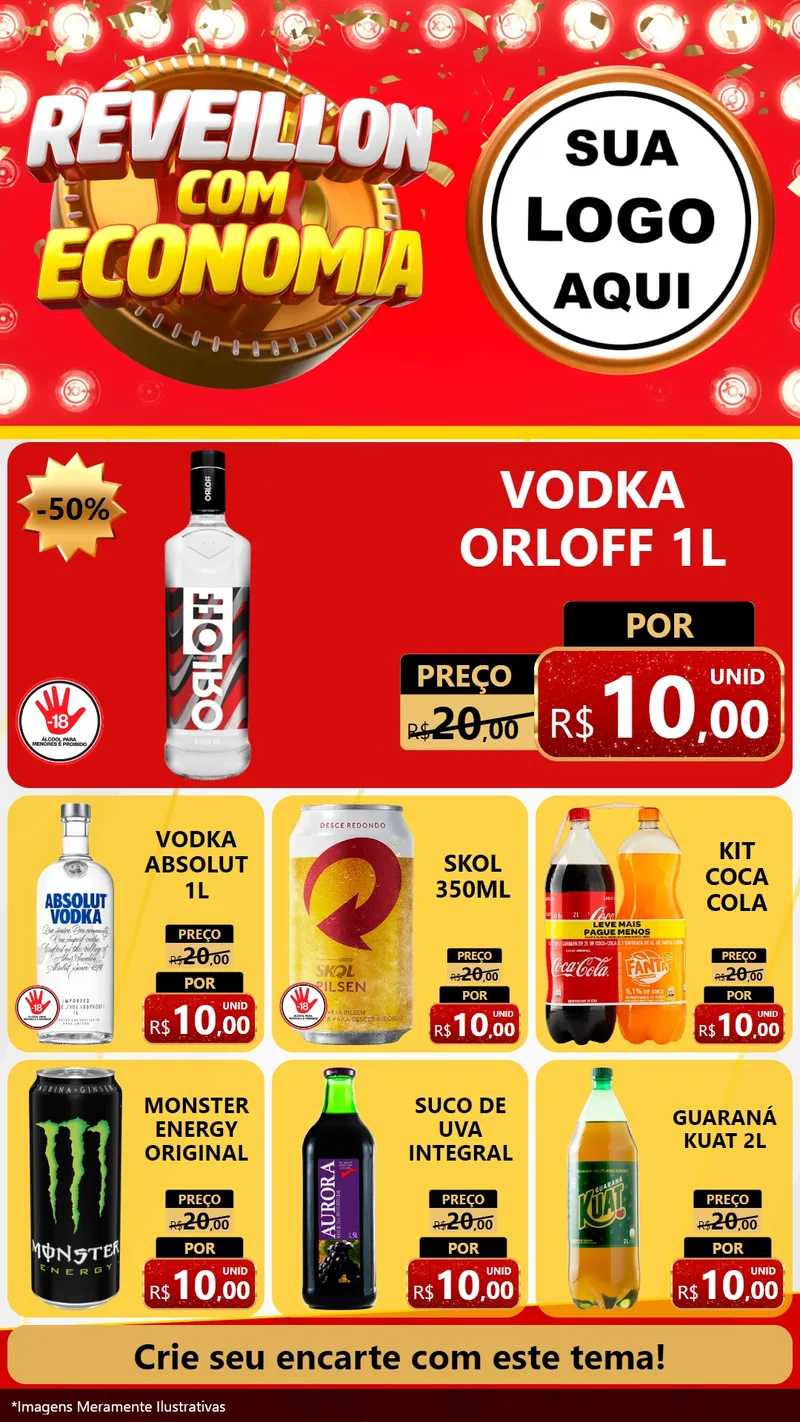 Modelo de Rede Social para Stories com o tema Réveillon com Economia para Distribuidora de bebidas