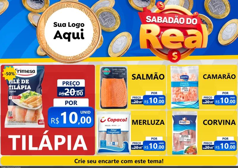Modelo de Encarte para Encarte A4 Horizontal com o tema Sabadão do Real para Peixaria