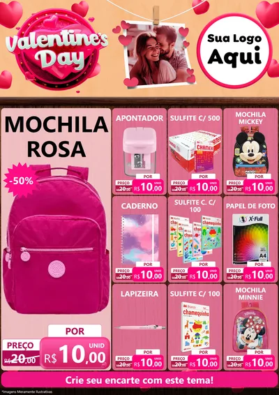 Modelo de Encarte para Encarte A4 Vertical com o tema Valentine's Day para Papelaria