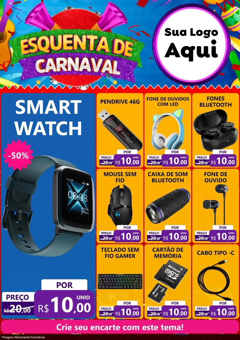 Modelo de Encarte para Encarte A4 Vertical com o tema Esquenta de Carnaval para Informática