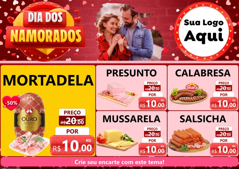 Modelo de Encarte para Encarte A4 Horizontal com o tema Dia Dos Namorados para Frios e Laticínios