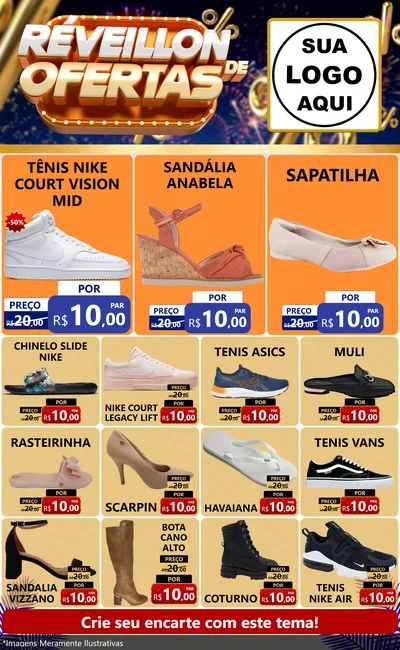Modelo de Encarte para Encarte Grande com o tema Réveillon de Ofertas para Calçados