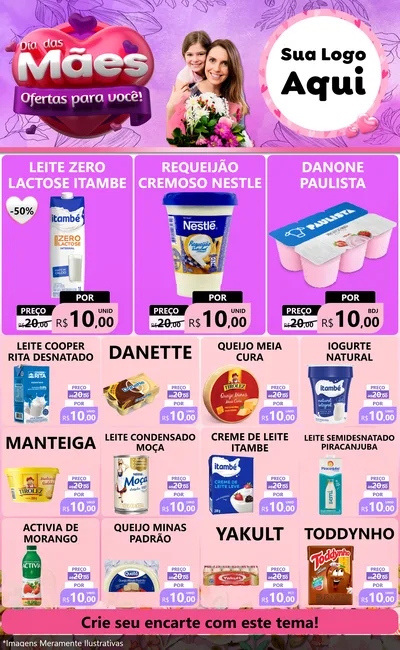 Modelo de Encarte para Encarte Grande com o tema Dia das Mães Ofertas para Você! para Frios e Laticínios