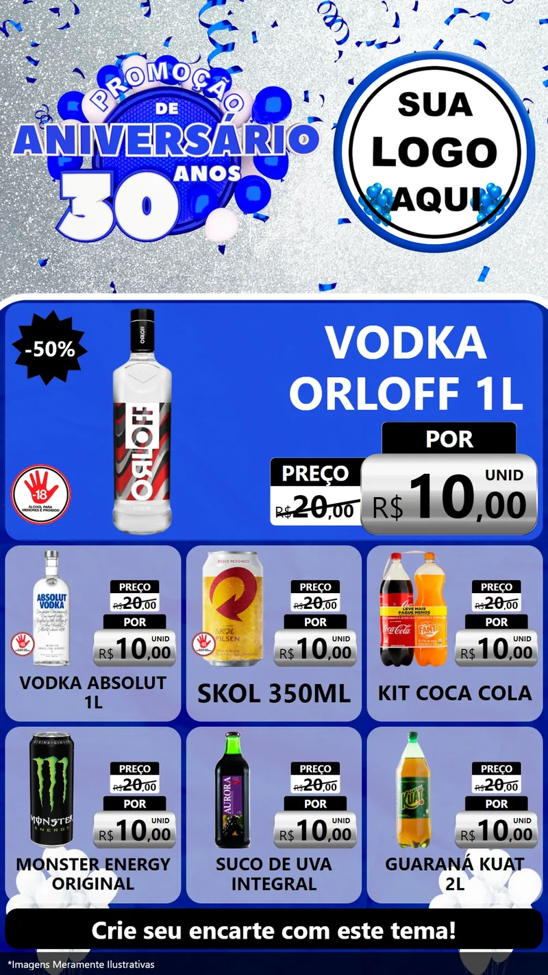 Modelo de Rede Social para Stories com o tema Promoção de Aniversário - 30 Anos para Distribuidora de bebidas