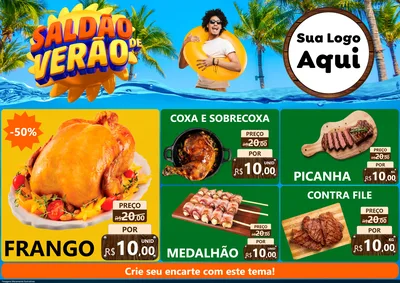 Modelo de Encarte para Encarte A4 Horizontal com o tema Saldão de Verão para Assados