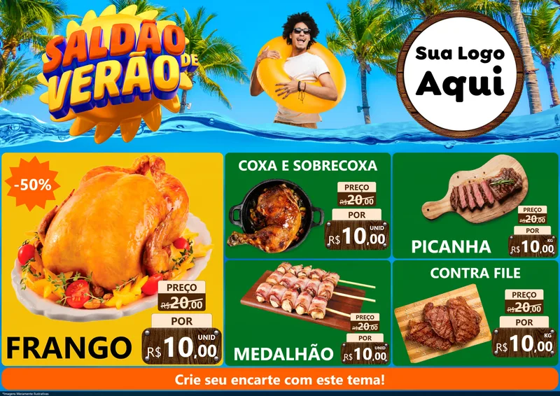 Modelo de Encarte para Encarte A4 Horizontal com o tema Saldão de Verão para Assados