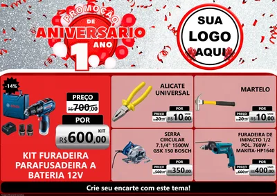 Modelo de Encarte para Encarte A4 Horizontal com o tema Promoção de Aniversário - 1 Ano para Maquinas e Ferramentas