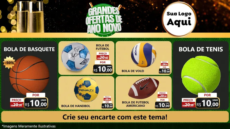 Modelo de TV para TV Horizontal com o tema Grandes Ofertas de Ano Novo para Artigos Esportivos