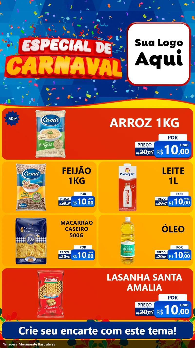 Modelo de TV para TV Vertical com o tema Especial de Carnaval para Supermercado