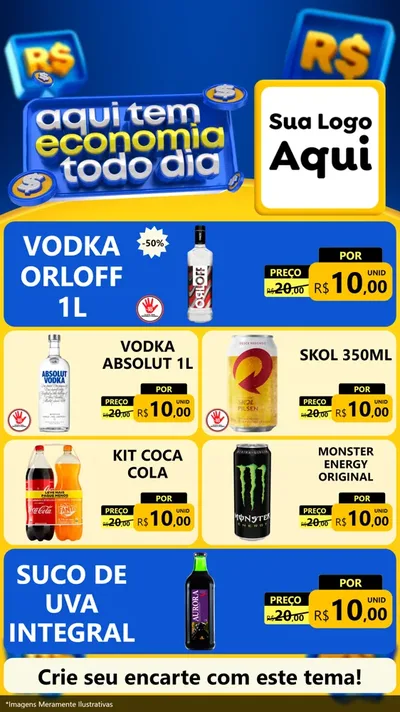 Modelo de TV para TV Vertical com o tema Aqui Tem Economia Todo Dia para Distribuidora de bebidas