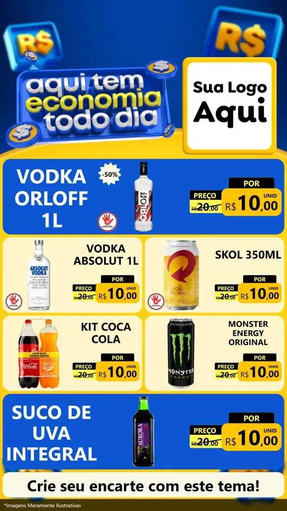 Modelo de TV para TV Vertical com o tema Aqui Tem Economia Todo Dia para Distribuidora de bebidas