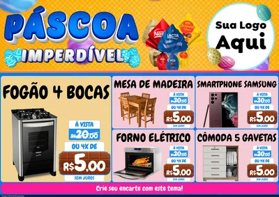 Modelo de Encarte para Encarte A4 Horizontal com o tema Páscoa Imperdível para Móveis e Eletro