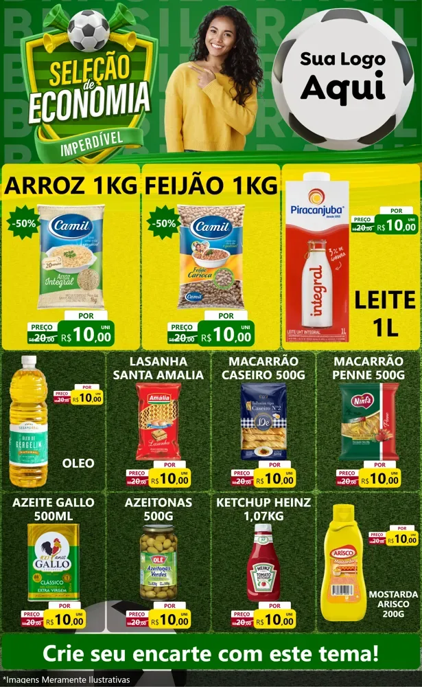 Modelo de Encarte para Encarte Grande com o tema Seleção de Economia - Copa para Supermercado