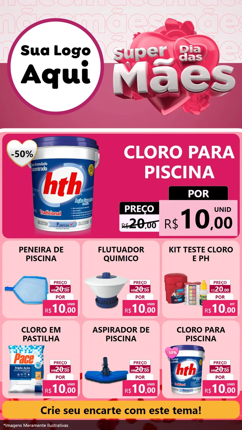 Modelo de Rede Social para Stories com o tema Super Dia Das Mães para Produtos para Piscina