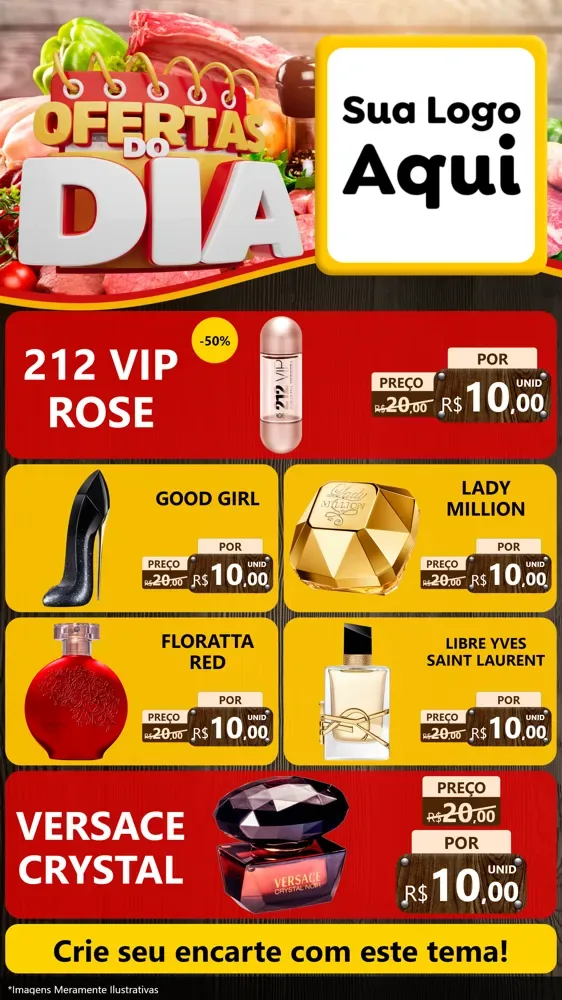 Modelo de TV para TV Vertical com o tema Ofertas do Dia para Perfumes